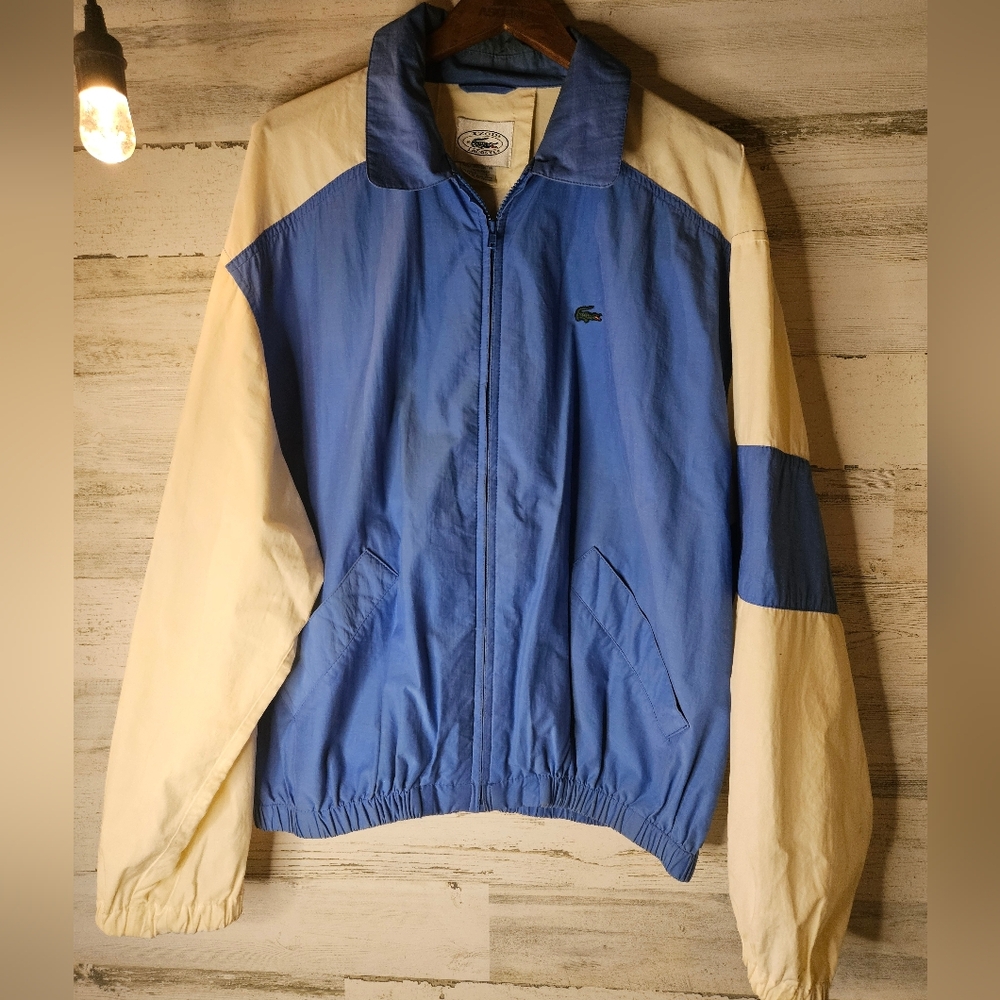 Vintage Locoste Izod Windbreaker Mens Large Blue Cream 90s Streetwear